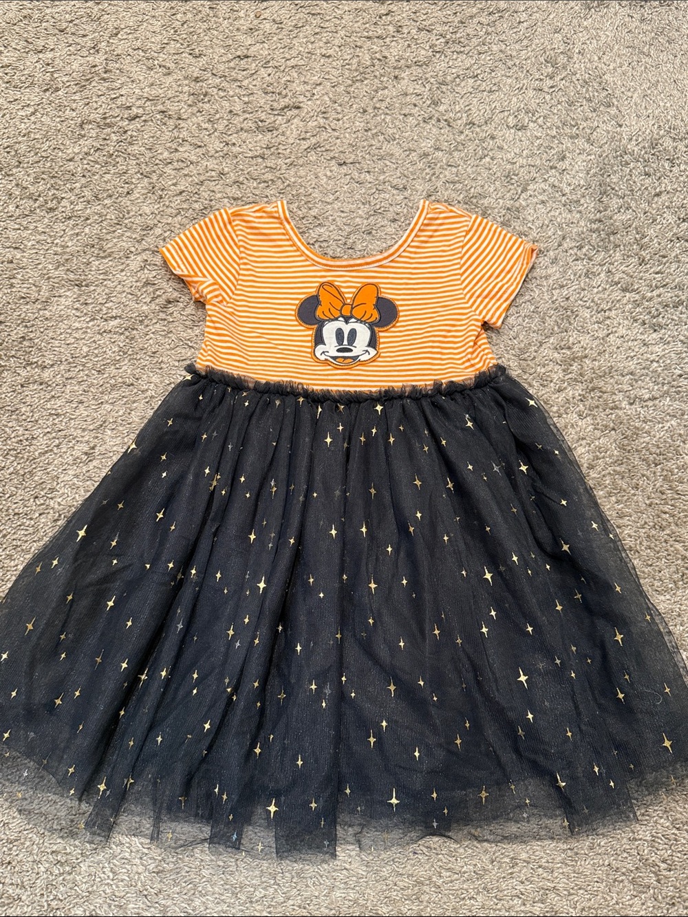 Disney Orange Striped Minnie Mouse Dress with Black Star Tulle Skirt